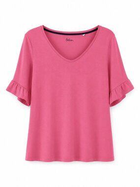 Boden Pink Ruffle Sleeve Modal Cotton Tee Size M